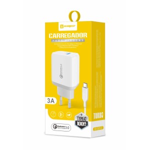 (SX-QC5-C) - Carregado De Parede + Cabo Tipo C - [Caixa com 200 peças]